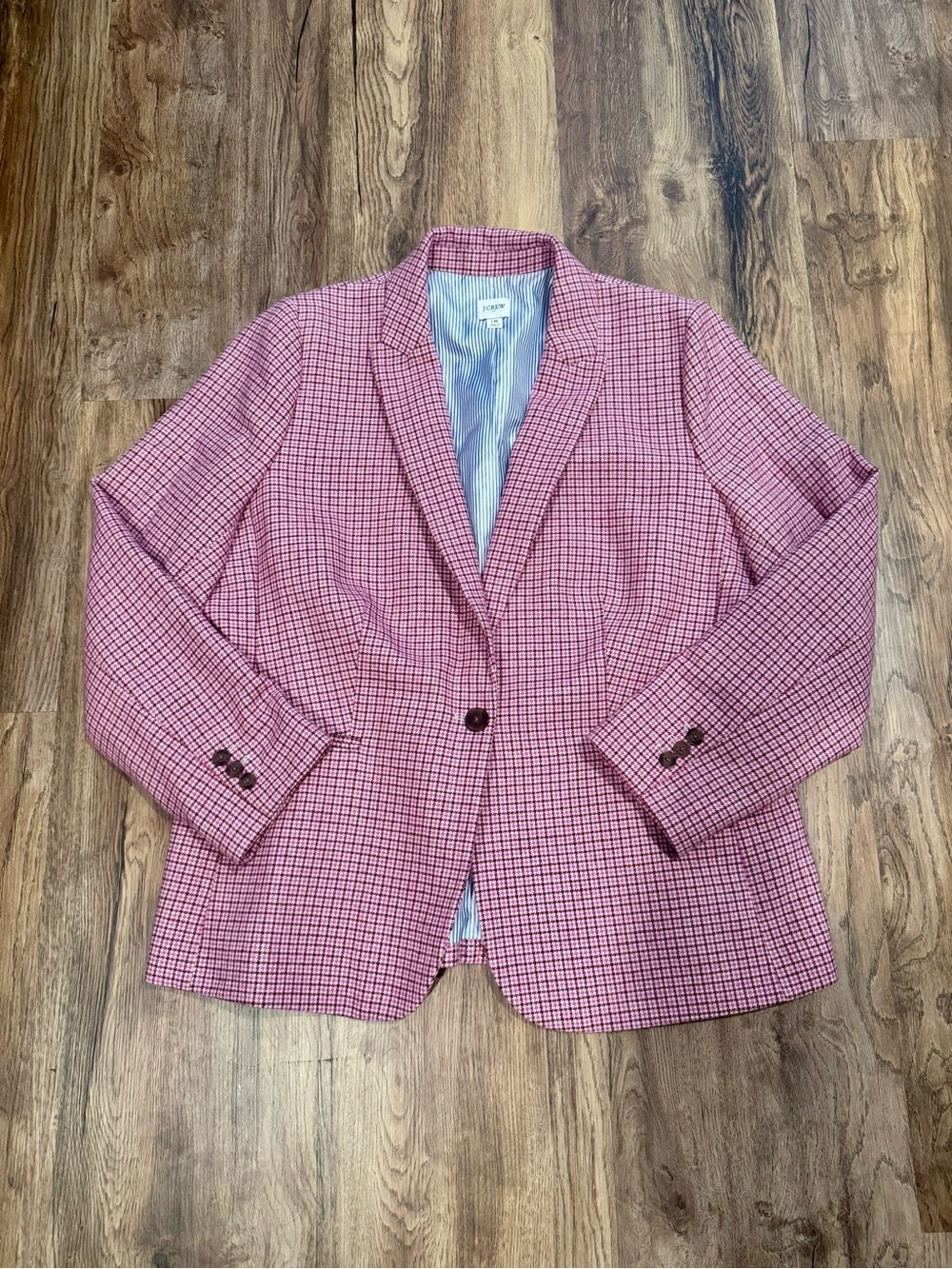 J. Crew Pink Houndstooth Wool Blazer Size 16